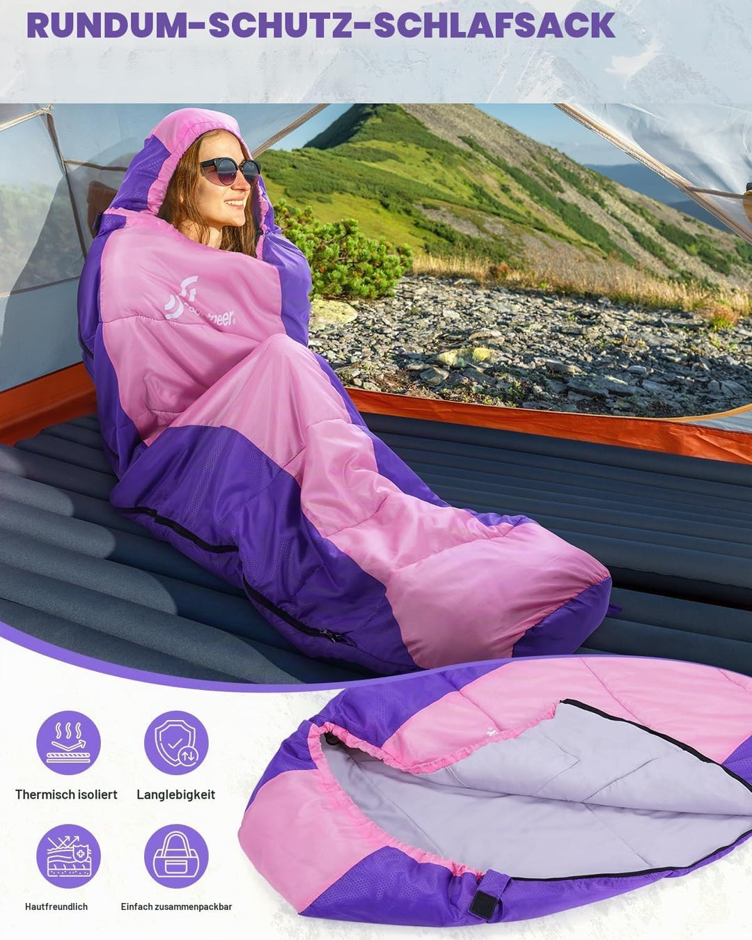 Sportneer Schlafsack - Kleines Packmass &amp; Ultraleicht (950g/1500g) - Mumienschlafsack Outdoor Sommer