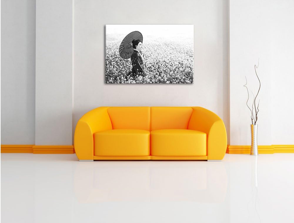 Pixxprint Geisha auf dem Feld Kunst B&W, Format: 100x70 auf Leinwand, 100x70