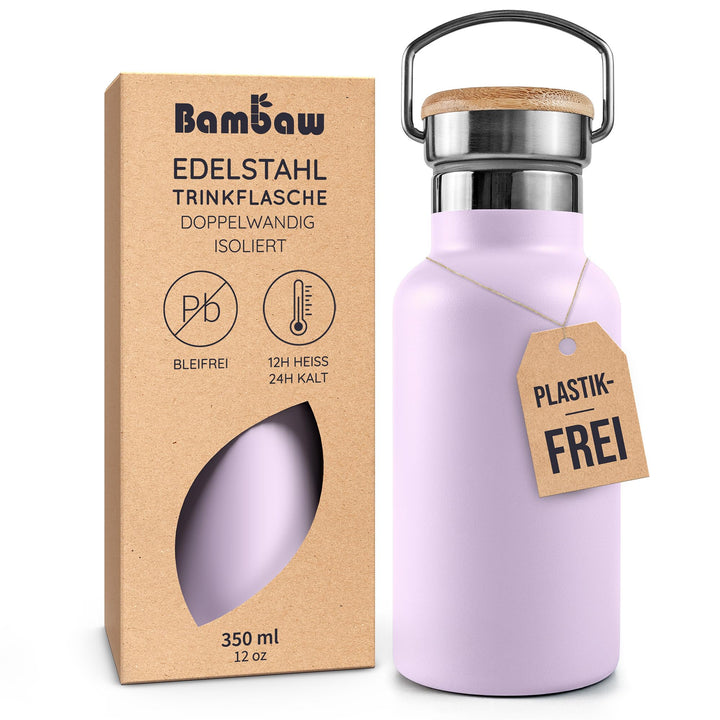 Bambaw Thermosflasche 350ml Edelstahl, Trinkflasche Spülmaschinenfest, Trinkflasche 350ml, Passt in
