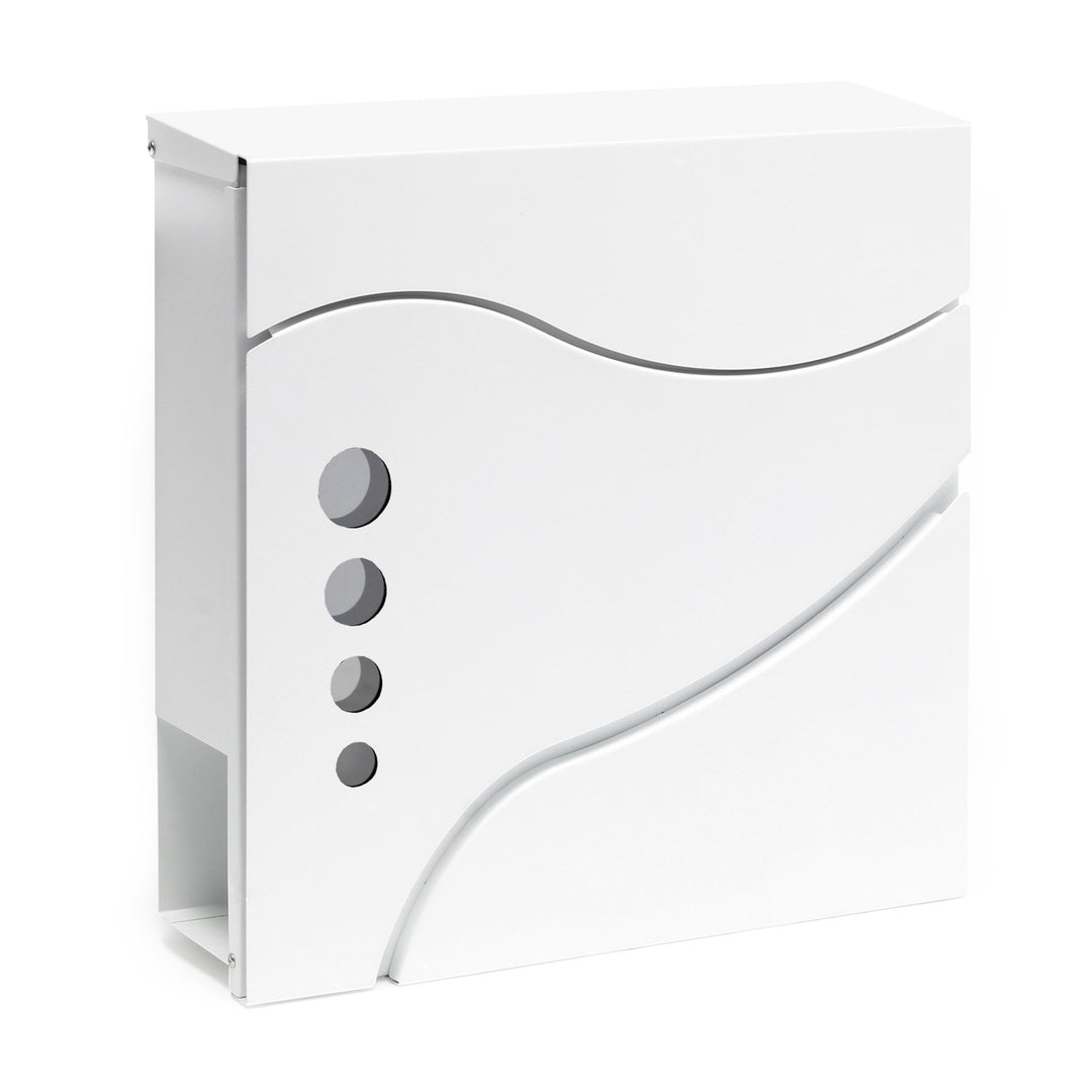 Wiltec Designer Briefkasten V31 weiss 370 x 105 x 370 mm, Wandbriefkasten mit Schloss, Sichtfenstern