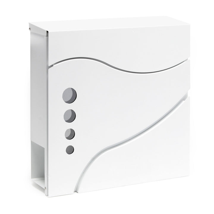 Wiltec Designer Briefkasten V31 weiss 370 x 105 x 370 mm, Wandbriefkasten mit Schloss, Sichtfenstern