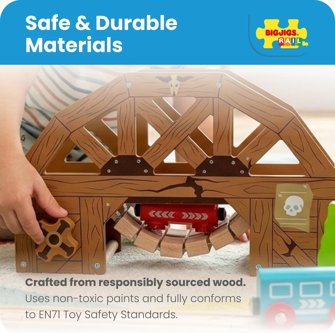 Bigjigs Rail Rickety Bridge - Collapsing Wooden Wild West Bridge, Includes 2 Track Pieces, Kids Trai