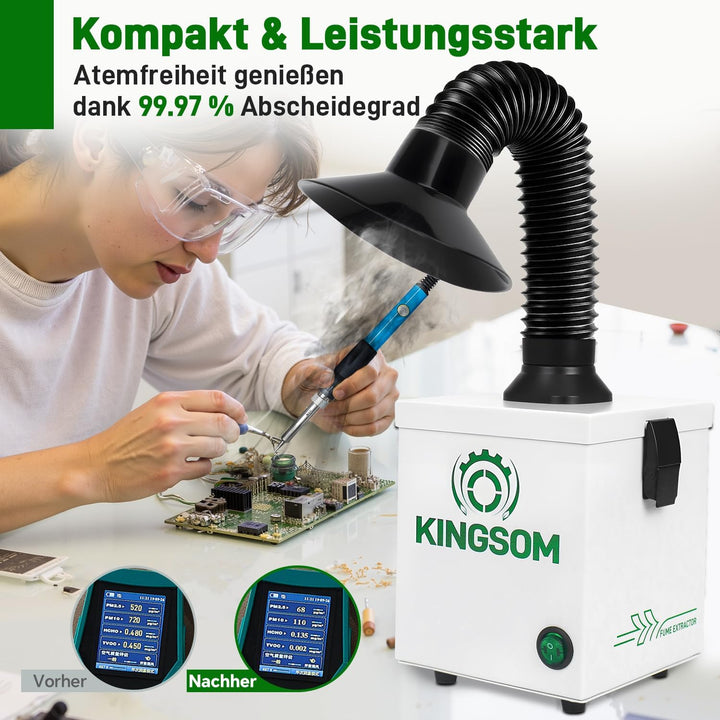 KINGSOM K7 Lötabsaugung mit 2-in-1-Aktivkohlefilter Rauchreinigung Starke Saugleistung Lötrauchabsau