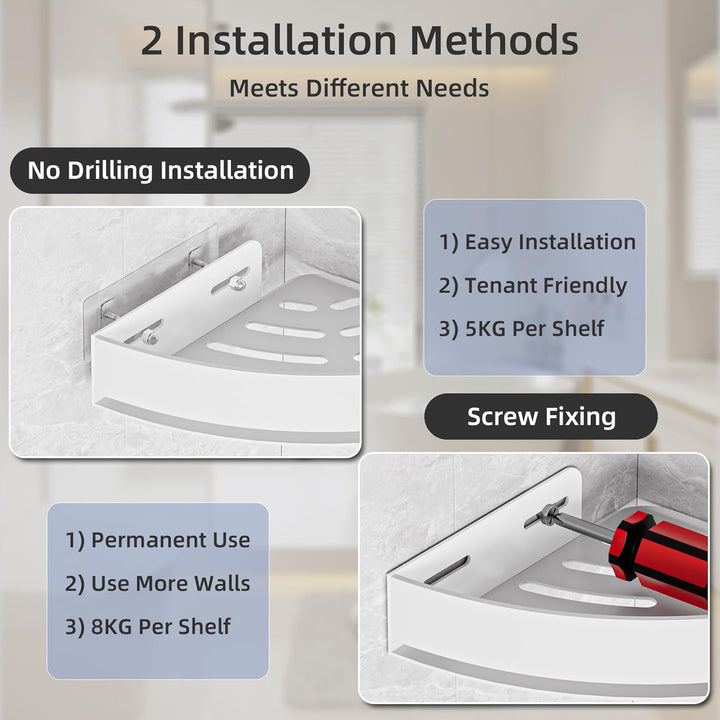 Weiss Duschablage Ecke 2er-Set - Rostfreier Duschregal Ohne Bohren aus Aluminiumlegierung, Shampoo H