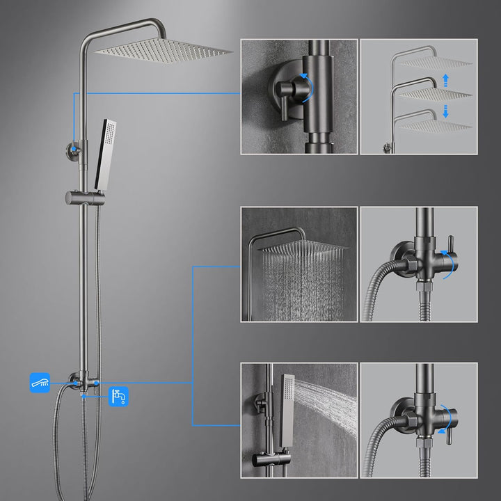 Görbach Edelstahl Duschset ohne Armatur, Regendusche Duschsystem mit Duschkopf, Duschstange, Duschsc