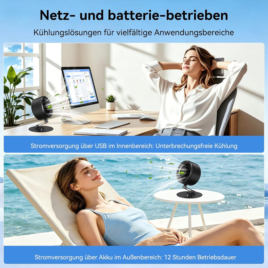 LivElect USB Ventilator, Akku Leiser Tischventilator, LED-Display, 5-Stufen | Sehr leise Turbo-Venti