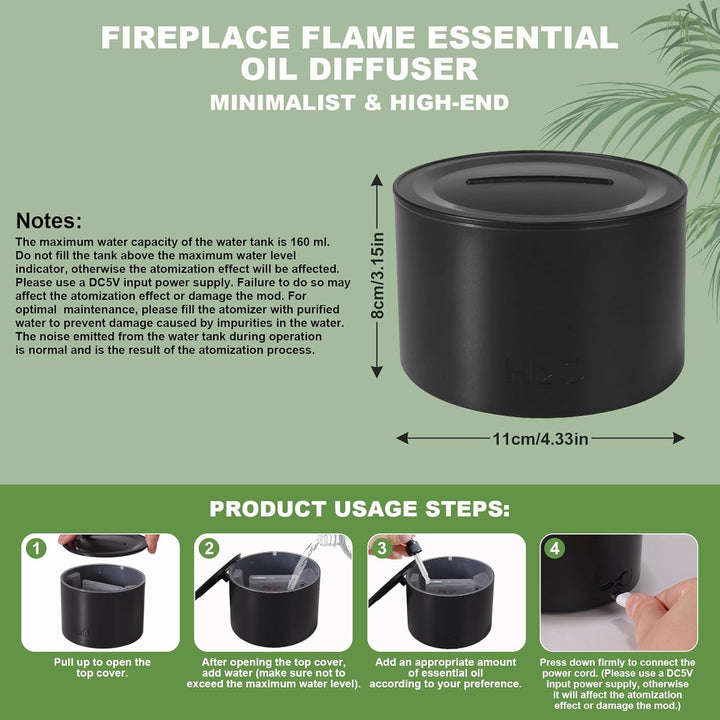 Vulkan Luftbefeuchter Flammen Aroma Diffusor: 160ml Ätherisches Öl Diffuser 7 Farbwechsel-Flammeneff