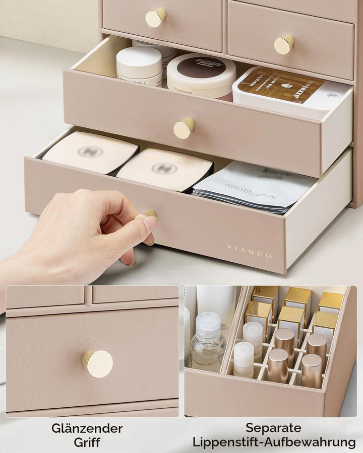 VLANDO Make up Organizer mit 4 Schubladen, Schminktisch Kosmetik Skincare Parfüm Organizer, für Bade