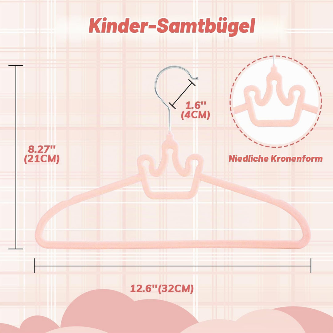 ManGotree Baby-Samtbügel, rutschfeste Filz-Kinderkleiderbügel, 32 cm Niedliche Kronenbügel für den K