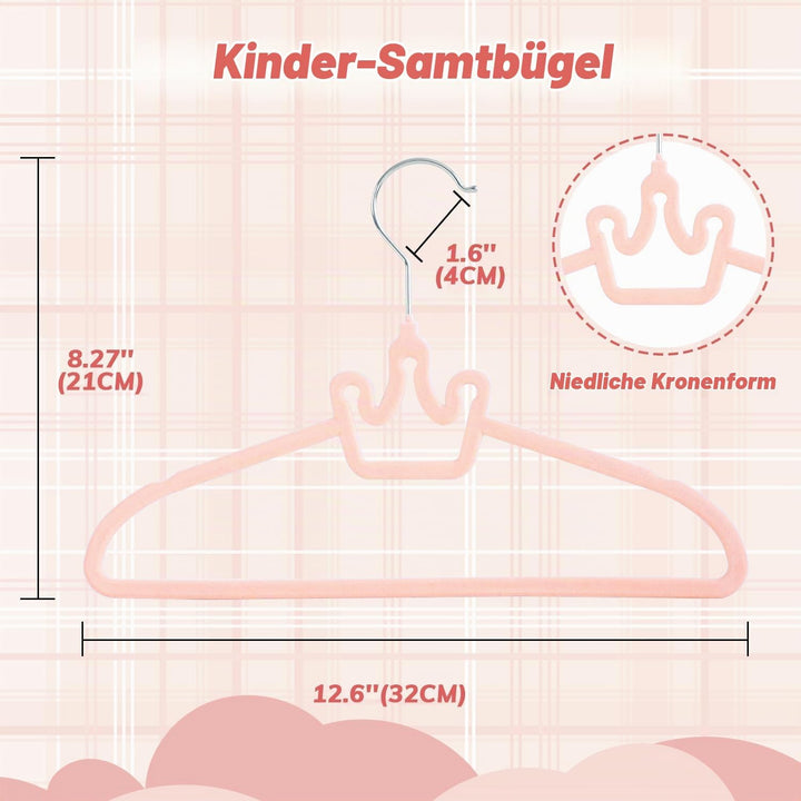 ManGotree Baby-Samtbügel, rutschfeste Filz-Kinderkleiderbügel, 32 cm Niedliche Kronenbügel für den K