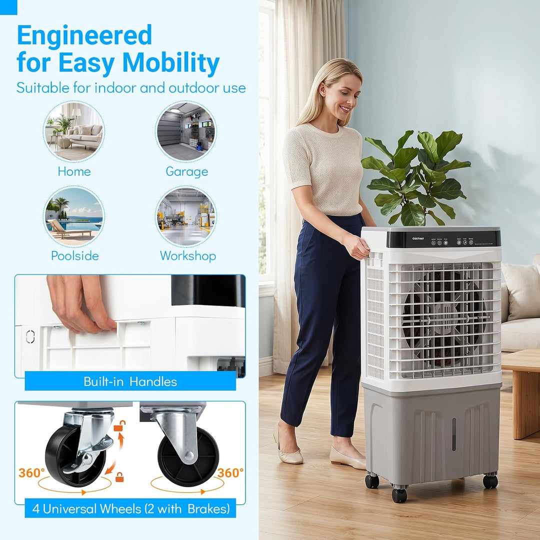 COSTWAY Luftkühler mit Wasserkühlung, mobile Klimaanlage ohne abluftschlauch leise, Kühlventilator m