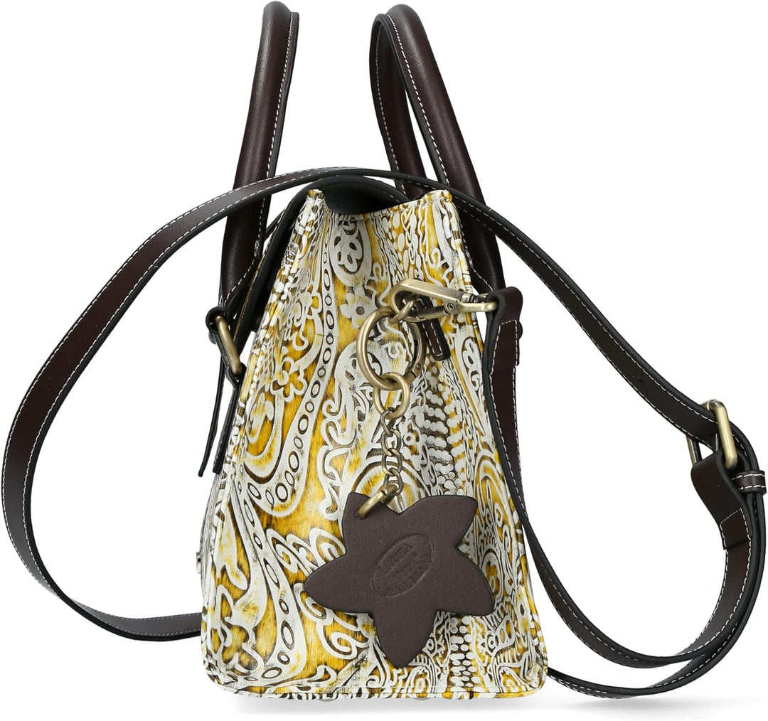 Laura Vita Damen Henkeltasche Umhänge Handtasche Zierschnalle modisch Andarta Gelb, Gelb