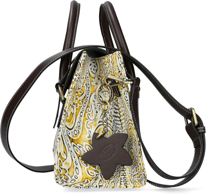 Laura Vita Damen Henkeltasche Umhänge Handtasche Zierschnalle modisch Andarta Gelb, Gelb