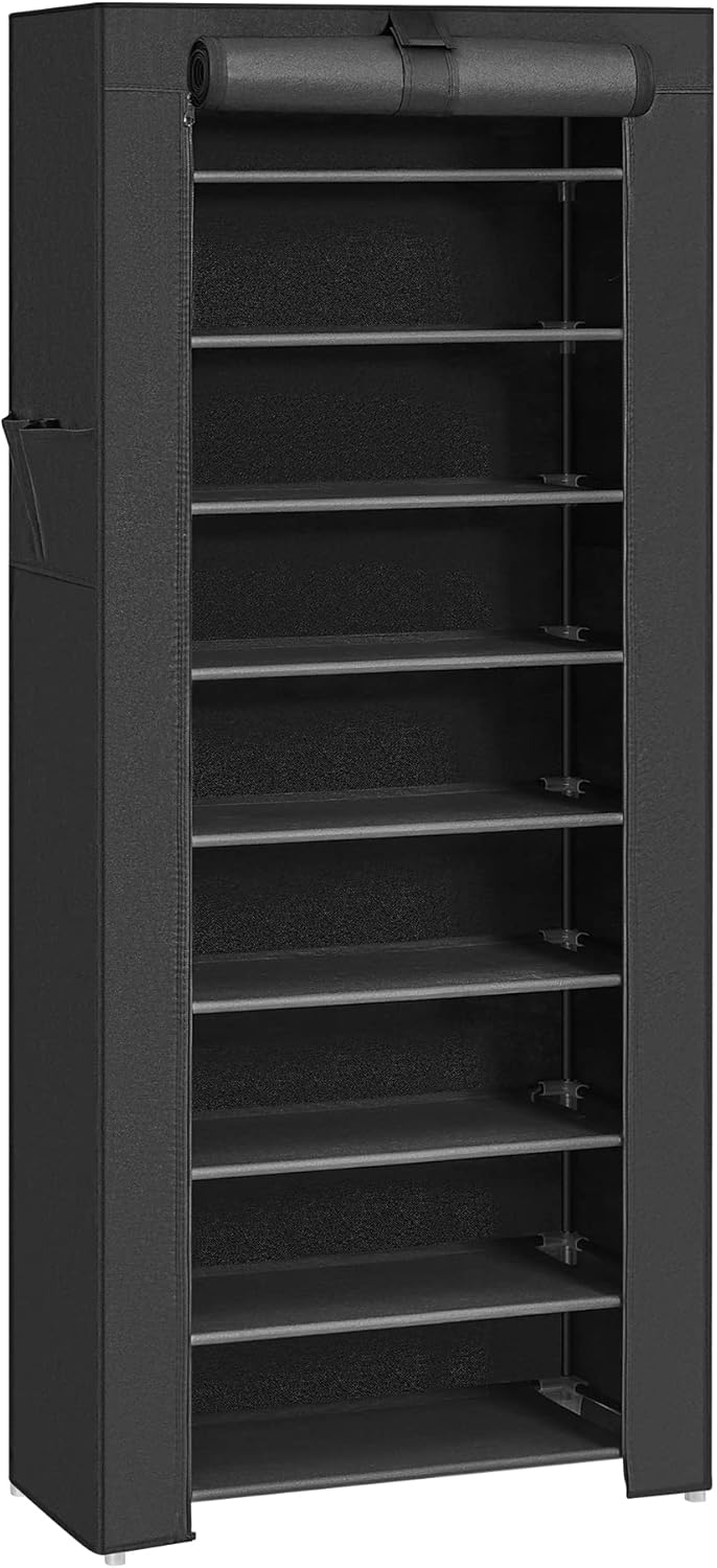 SONGMICS Kleiderschrank, Faltschrank, 175 x 150 x 45 cm, schwarz RYG12B & Schuhregal mit 10 Ebenen S