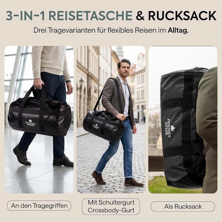 The Friendly Swede Wasserfeste Reisetasche Duffle Bag Rucksack - 30L / 60L / 90L - Seesack, Sporttas