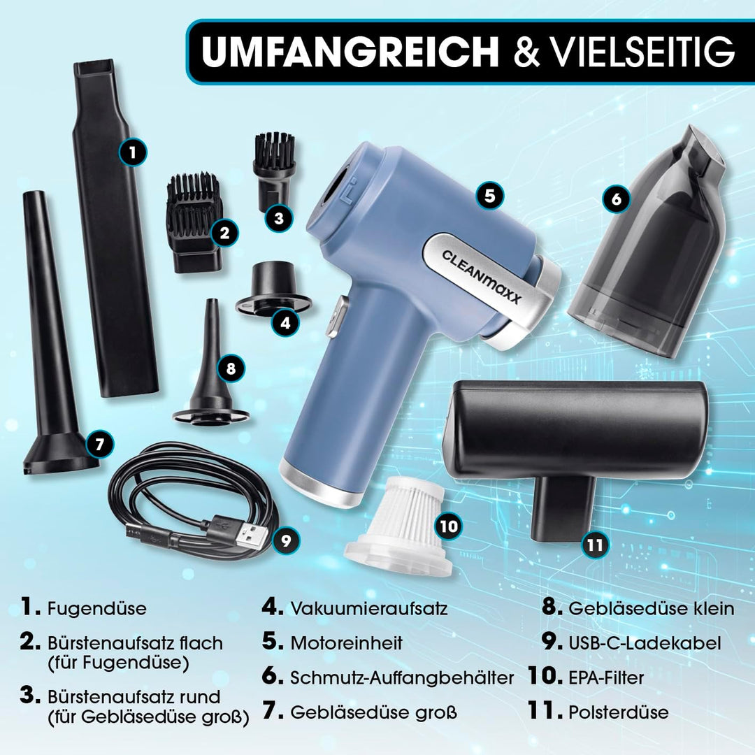 CLEANmaxx 2in1-Handstaubsauger mit Saug- & Gebläsefunktion | Akkusauger - kabellos & leistungsstark
