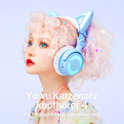 YOWU RGB-Katzenohr-Kopfhörer 4, verbessertes kabelloses und kabelgebundenes Gaming-Headset mit aufst