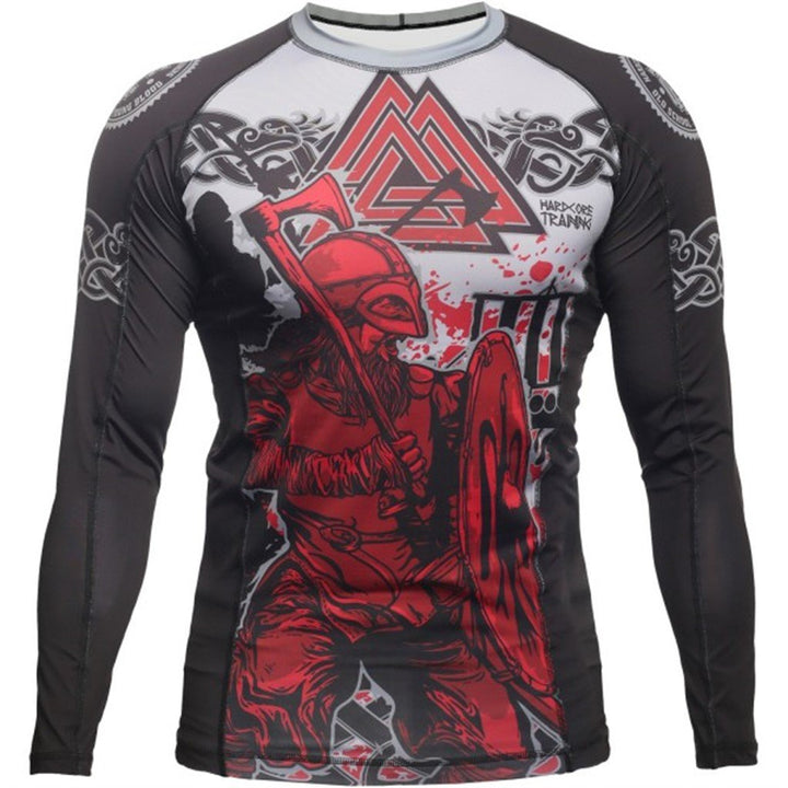 Hardcore Training Rash Guard Men's Kompressionshemd Herren Lange Ärmel Grappling Jiu Jitsu MMA Fitne