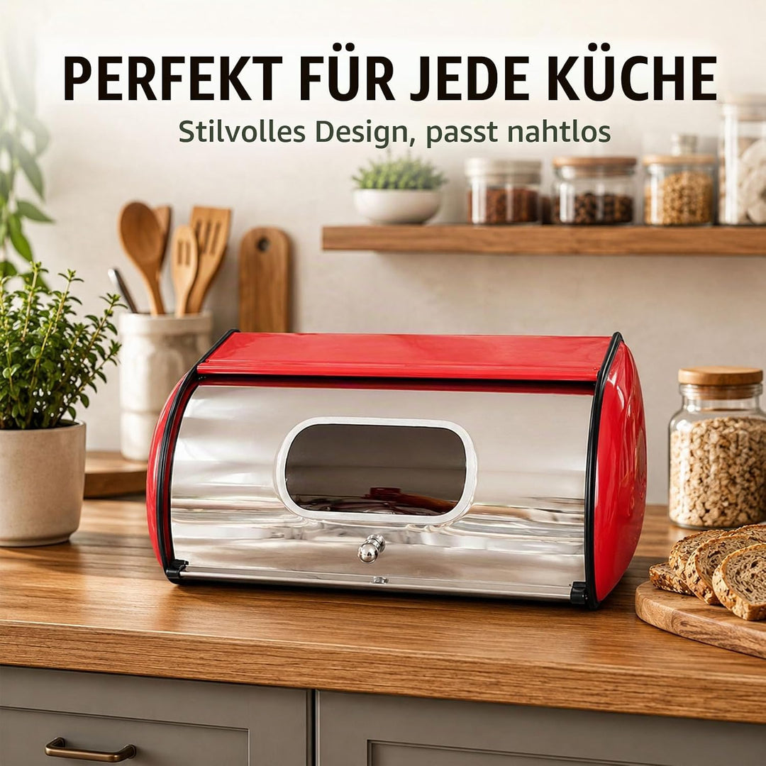 Brotkasten Metall Brotbox mit Sichtfenster Brot Aufbewahrungsbox 35.5x23x14.5 cm Rollbrotkasten Brot