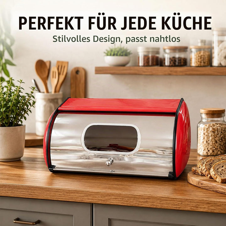 Brotkasten Metall Brotbox mit Sichtfenster Brot Aufbewahrungsbox 35.5x23x14.5 cm Rollbrotkasten Brot
