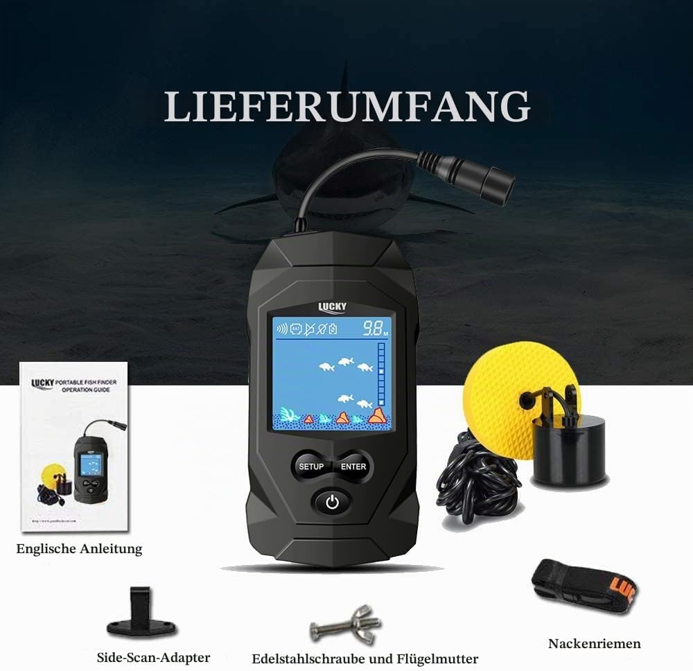 LUCKY Tragbares Marinegerät Fisch Finder Geber Angel Kajak Tiefenmesser Anzeige Sensor Sonar Fischfi