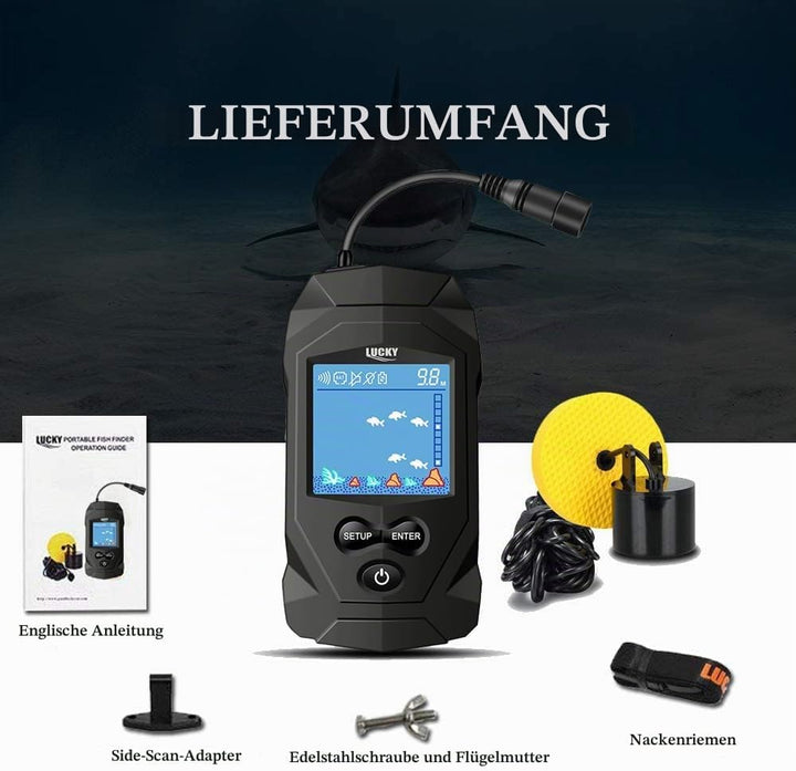 LUCKY Tragbares Marinegerät Fisch Finder Geber Angel Kajak Tiefenmesser Anzeige Sensor Sonar Fischfi