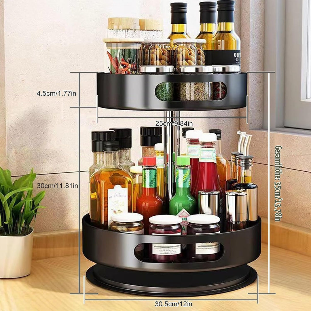 Lazy Susan Organizer, 2/3 Etagen 360° Drehbares Gewürzregal, Kohlenstoffstahl Drehteller Gewürzhalte