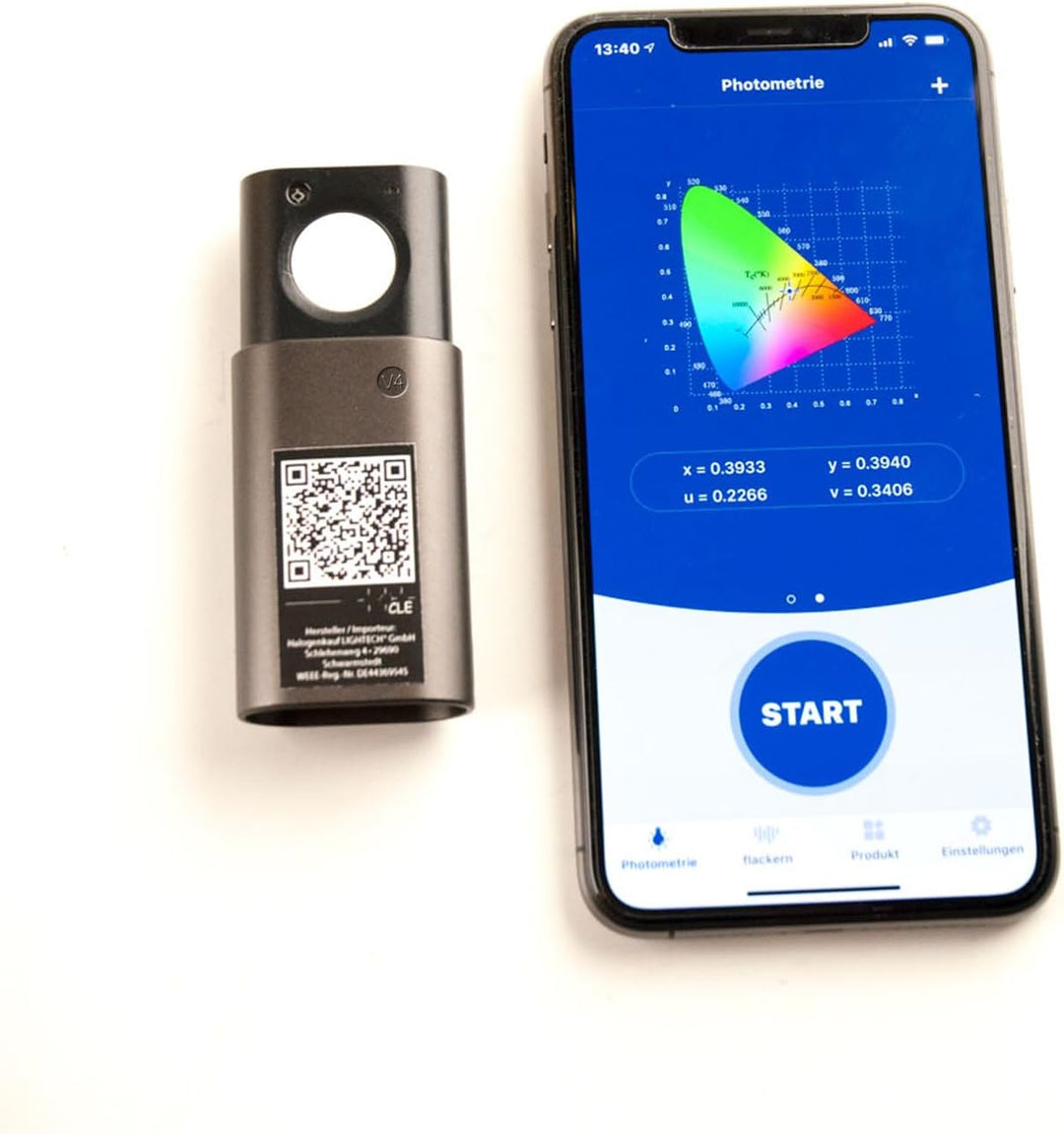 CLE Lichtmessgerät für Smartphones Bluetooth V4 LUX, CCT, FLICKER, CRI