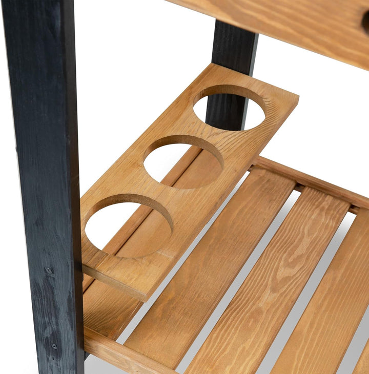 Grillwagen VAGO aus Holz - 108x54x83 cm - Grilltisch Beistelltisch Trolley Outdoor