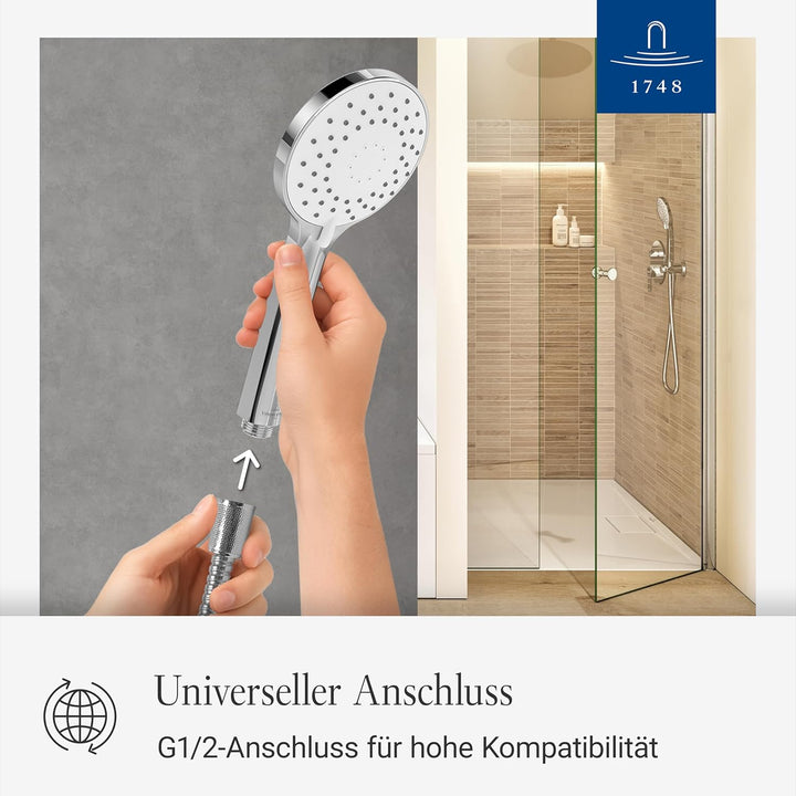 Villeroy & Boch Universal Showers Duschkopf, edle Handbrause mit 3 Strahlarten & EasyClean, Wassersp