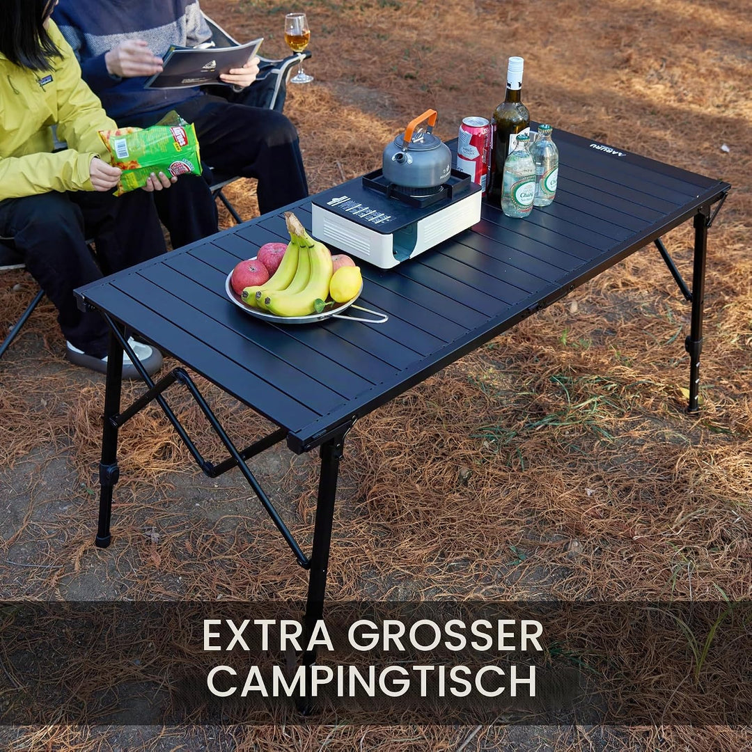 Campingtisch 128×60.5cm Höhenverstellbar Aluminium Klapptisch Tisch Camping Picknicktisch Schwarz, S