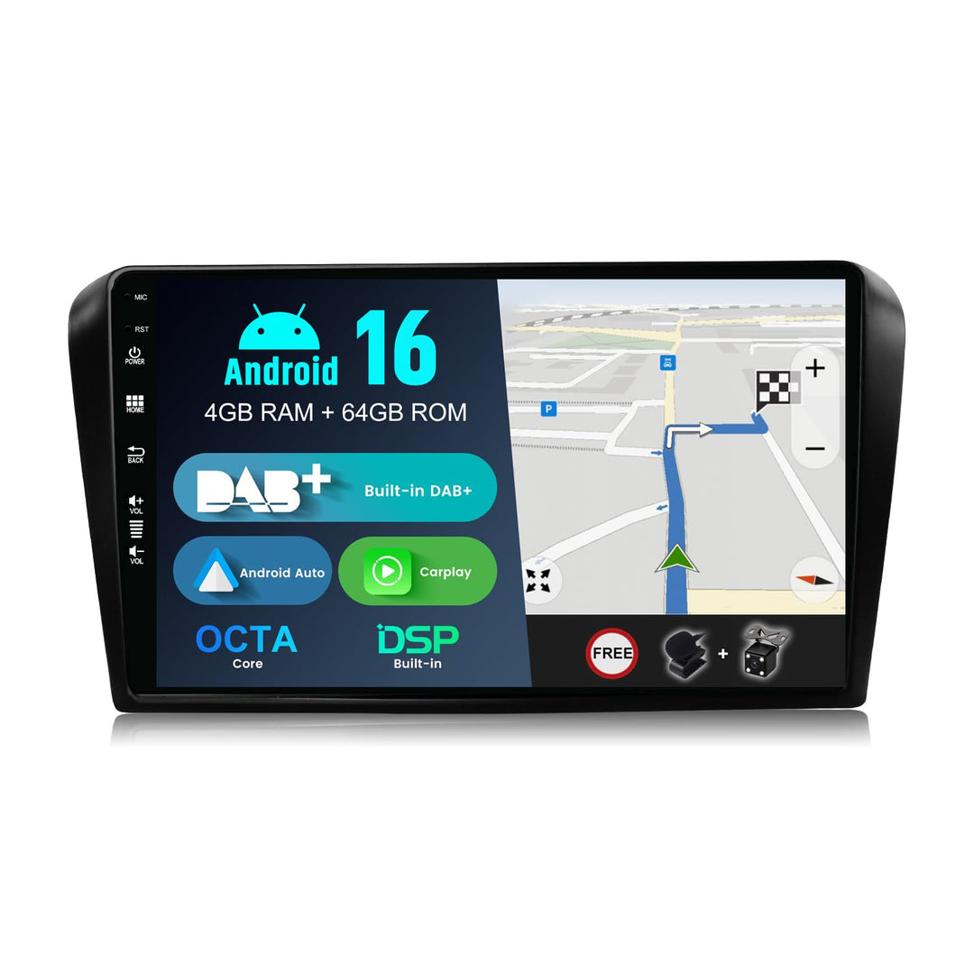 [Eingebaut DAB] - Android 16 IPS Autoradio für Mazda 3 (2006-2012) - Kabellos Carplay/Android Auto -