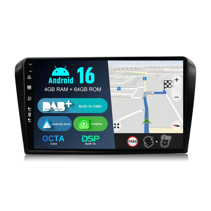 [Eingebaut DAB] - Android 16 IPS Autoradio für Mazda 3 (2006-2012) - Kabellos Carplay/Android Auto -