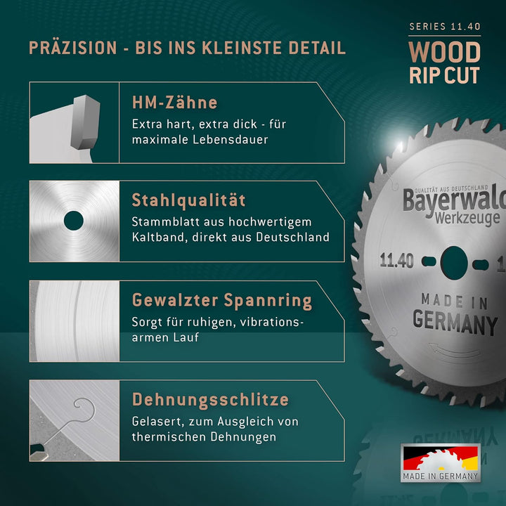 Bayerwald - HM Kreissägeblatt - Ø 350 mm x 3,5 mm x 30 mm | Langschnitt Flachzahn mit Spanabweiser (