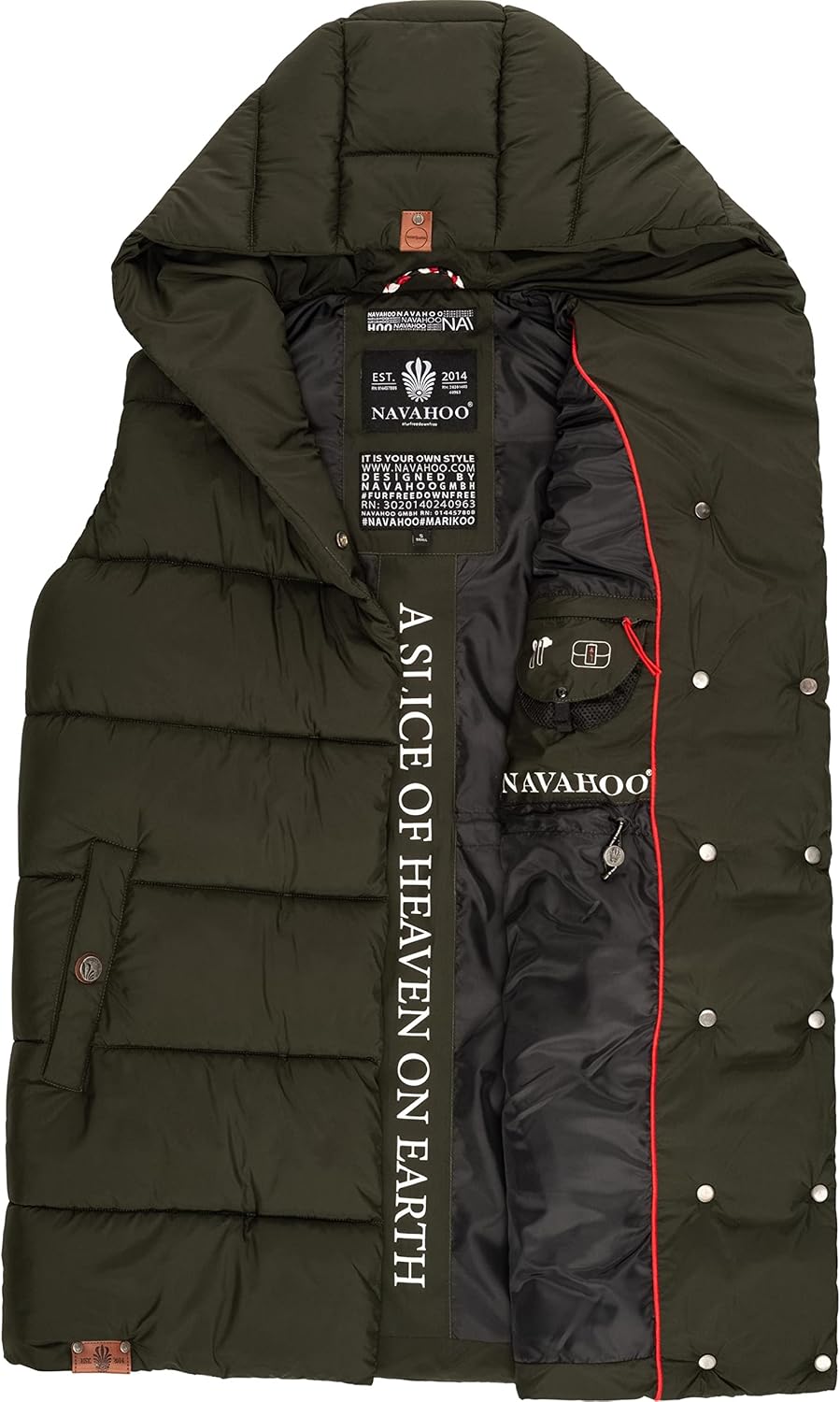 Navahoo warme Damen Winter Steppweste lang mit Kapuze Madilynaa XS-XXL XS Dark Olive, XS Dark Olive