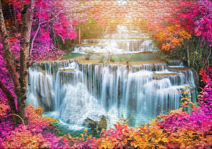 Ulmer Puzzleschmiede - Puzzle „Kaskaden in der Herbst-Magie“ - Klassisches 1000 Teile Landscape-Puzz