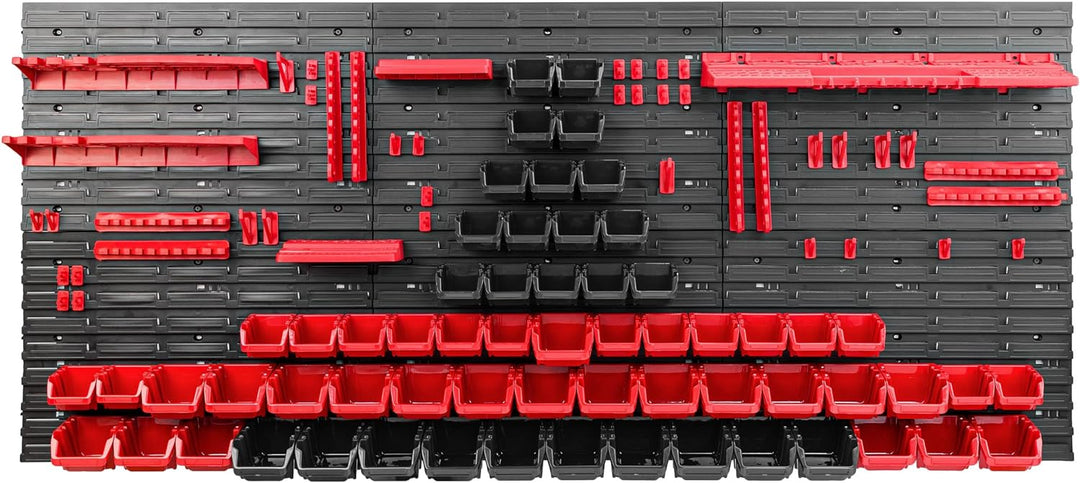 Lagersystem Werkstattregal | 172 x 78 cm | 62 stck. Box | Wandregal mit Werkzeughalterungen und Stap