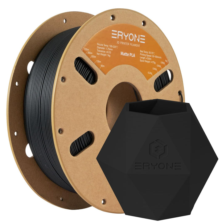 ERYONE Matte PLA 3D Drucker Filament 1.75mm, Massgenauigkeit +/- 0.03 mm, 1 kg 1 Spule, Matte Schwar