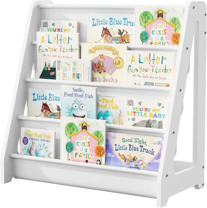 KEEPREAPER Bücherregal Kinder, Kinderregal mit 4 Stofffächern Kinderzimmer Regal 4 Ebenen Bücher-Org