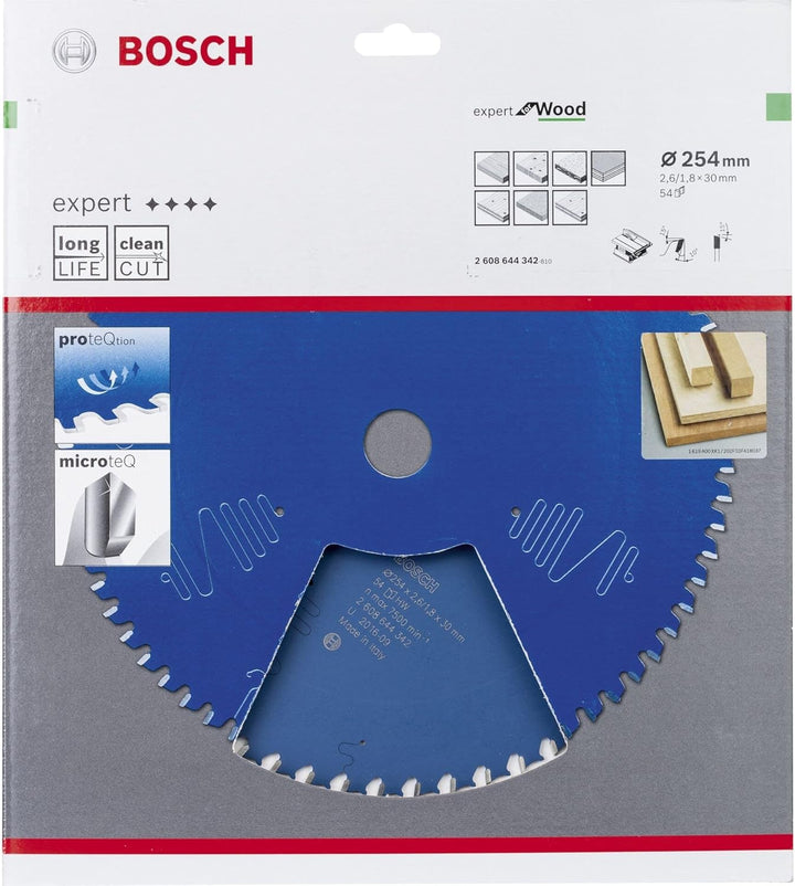 Bosch Professional 1x Kreissägeblatt Expert for Wood (Holz, Sägeblatt Ø 254 x 30 x 2,6 mm, Zähne 54,