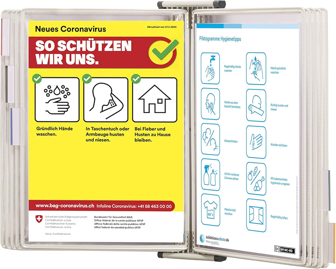 TARIFOLD 414502 | Wandsichttafel Set | Antimikrobiell | Sterifold | 10 drehbare Hüllen A4 | Für Pres