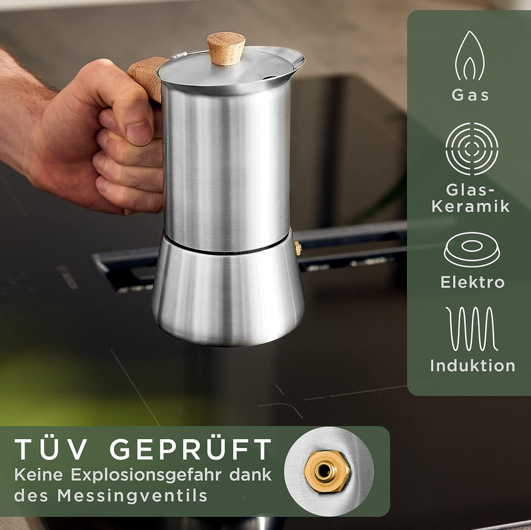 WALDWERK Espressokocher (300ml) - Espressokocher Induktion für alle Herdarten geeignet - Mokkakanne