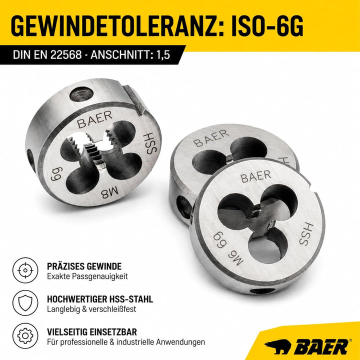 BAER Gewindeschneider Set HSS M3 - M12 - Gewindebohrer - Innengewinde + Aussengewinde - Gewindeschne