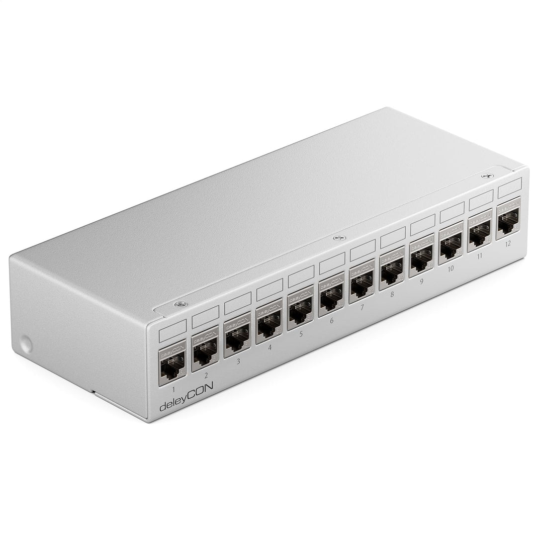 deleyCON 12 Port Patchpanel Set Patchfeld Verteilerfeld 1 HE + 12x RJ45 Keystone Jack Modul STP CAT6