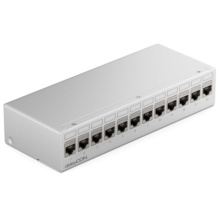 deleyCON 12 Port Patchpanel Set Patchfeld Verteilerfeld 1 HE + 12x RJ45 Keystone Jack Modul STP CAT6