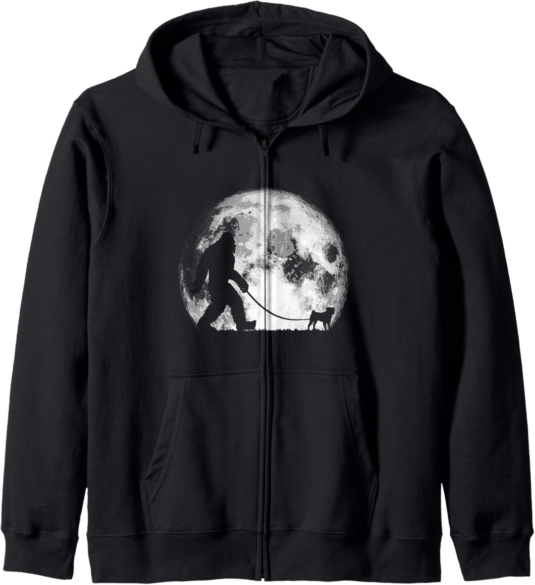 Bigfoot & Pug Funny Night Time Dog Walking Grafik Kapuzenjacke