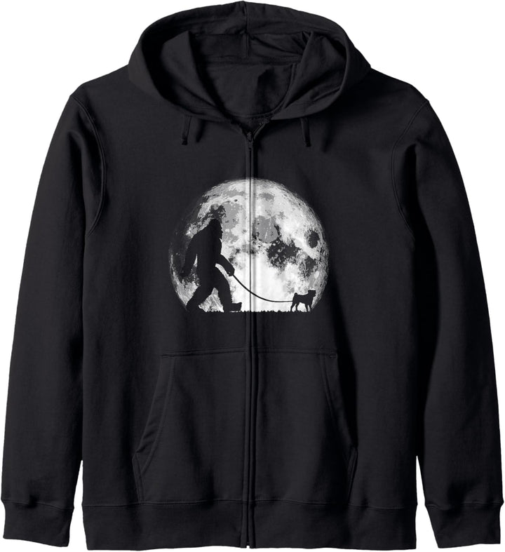 Bigfoot & Pug Funny Night Time Dog Walking Grafik Kapuzenjacke