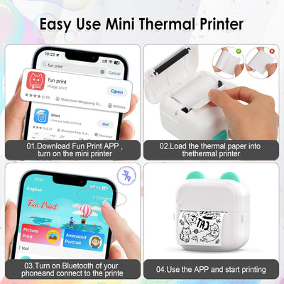 HuiJuKeJi LED Mini Drucker, Taschendrucker, Mini Fotodrucker für Smartphone, Sticker Drucker, Thermo