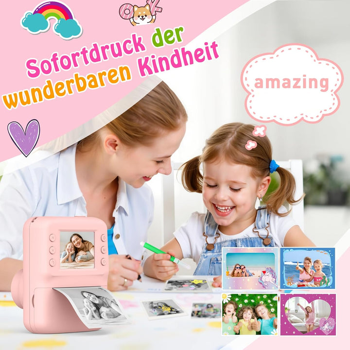 Kinderkamera Sofortbildkamera, Spielzeug ab 3-6 Jahren 2.4" HD Bildschirm Kinderkamera mit 32 GB Ges