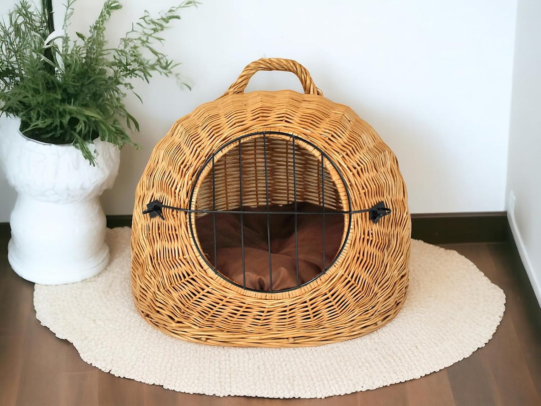 Weidenkorb Korbhöhle mit Gitter und Tragegriff – Abmessungen 50x40x45 cm – Transporthöhle – Natürlic